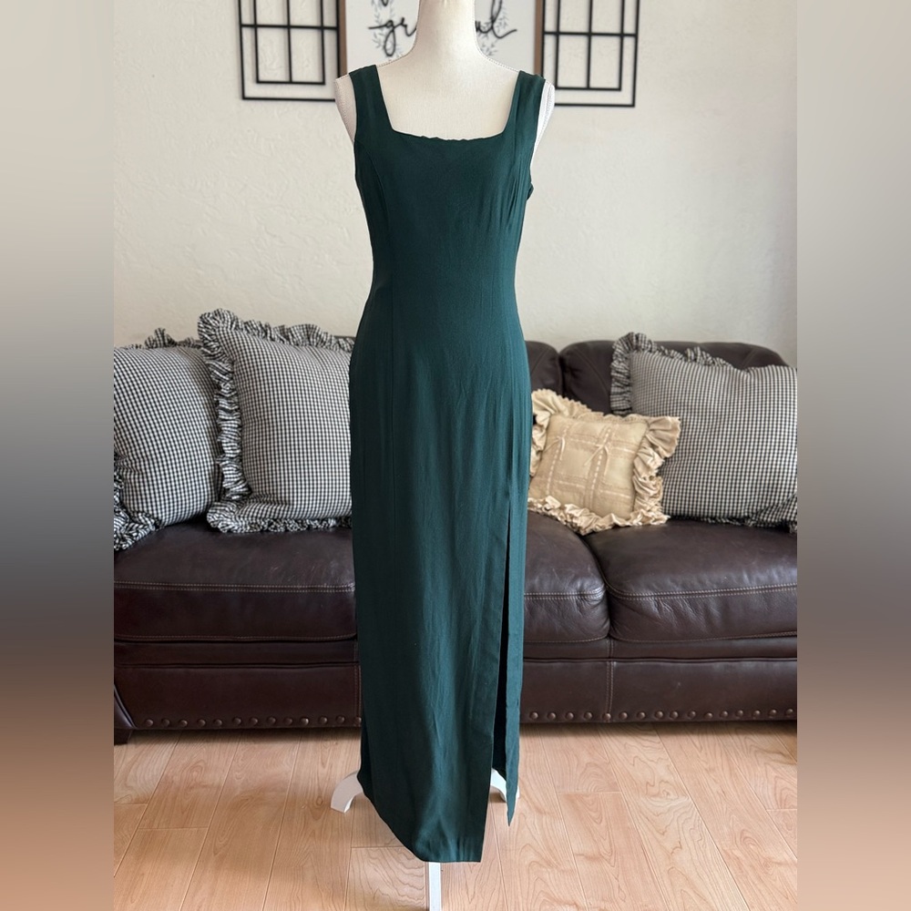 RANDM NIGHTS Vintage Elegant Dark Green Caged Ladder Back Maxi Dress Size 9 Rare - Picture 4 of 11